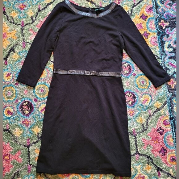 Ralph Lauren Ponte Faux Leather Trim Sheath Dress Black 6 - Picture 1 of 5